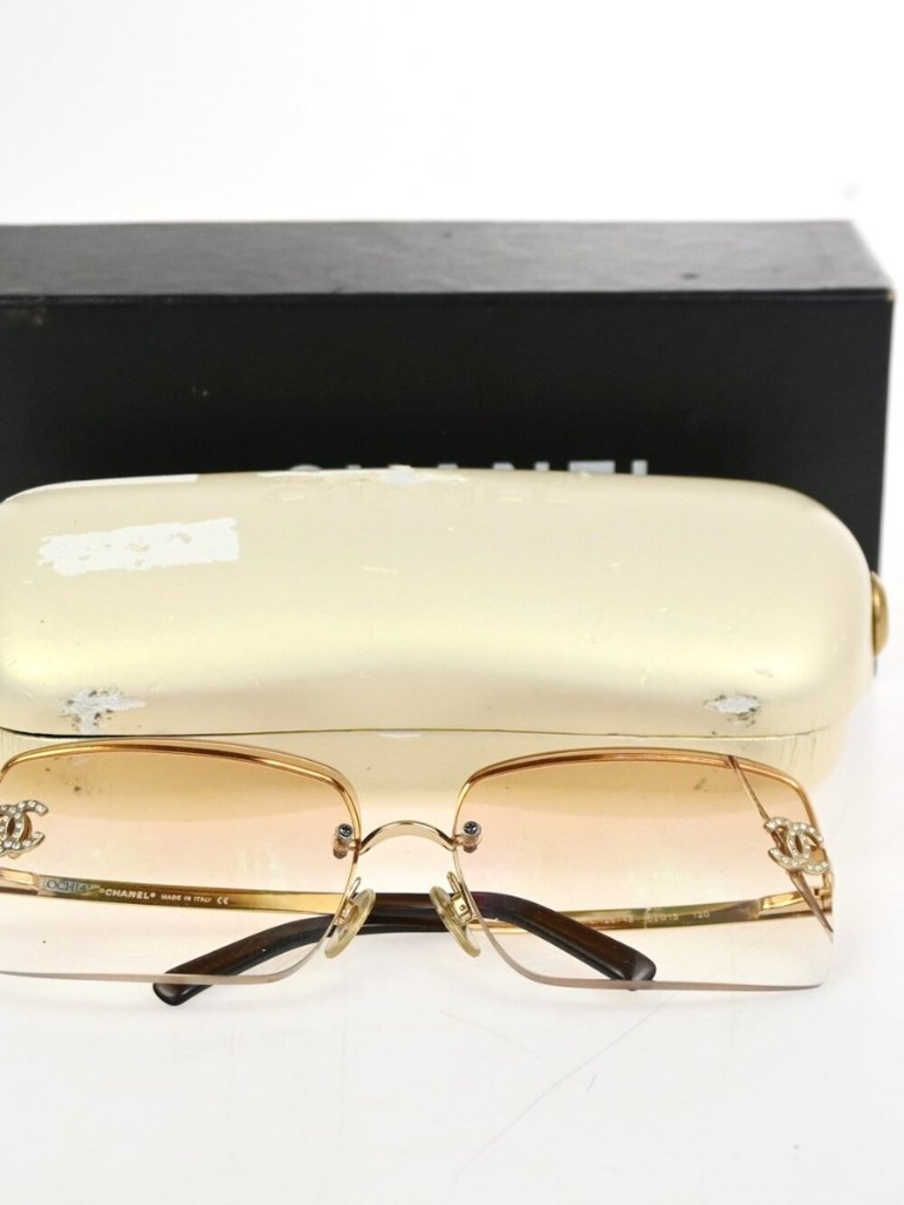 CHANEL CC Logo Rhinestone Rimless Sunglasses 4092-B Plastic Metal GHW 63RL930 - Picture 1 of 16